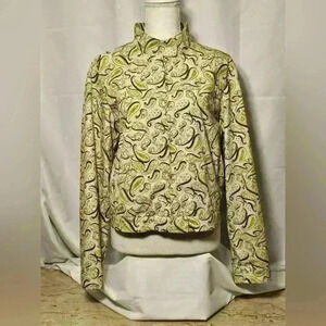 Rene Lezard Vintage Womens Cream/Green/Black Lightweight Cotton Zip Jacket Sz 8